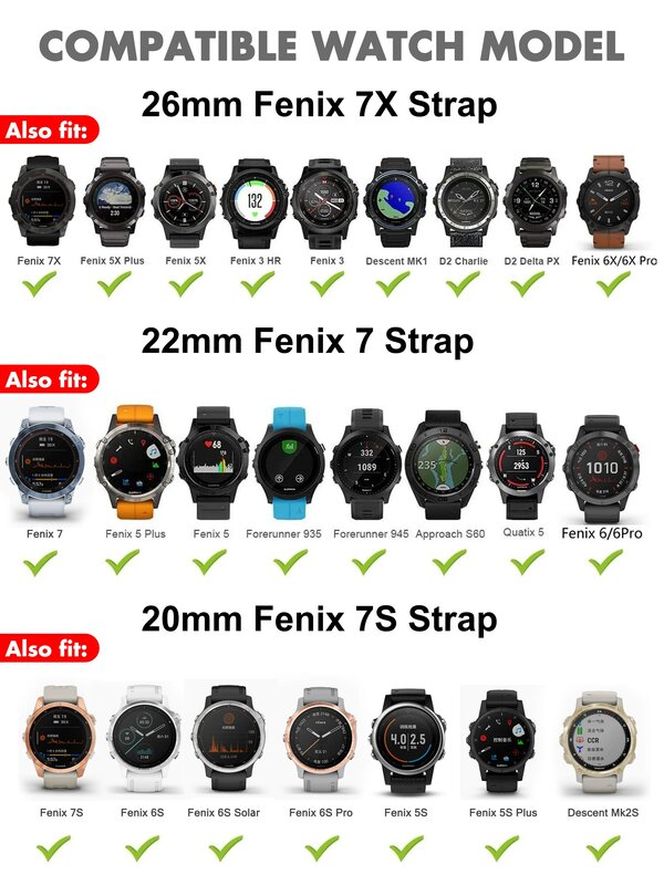 Pulseira de relógio de silicone para Garmin Fenix, pulseira, QuickFit para 7X, 7, 7S, 6, 6X Pro, 5X, 5S Plus, 3HR, 945, 935, 20, 22, 26 milímetros