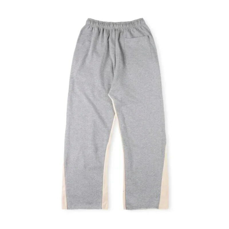 24ss Foam Printing Sweatpants Men Women 1:1 High Quality Oversized Gray Patchwork Pure Cotton Terry Trousers