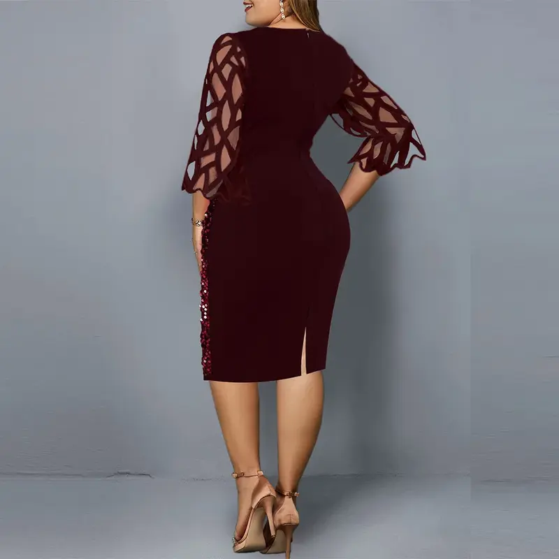 Vestidos para a mãe do noivo para mulheres, Borgonha tamanho grande, lantejoulas de casamento elegantes, roupas de festa, 4XL, 5XL, 6XL, verão