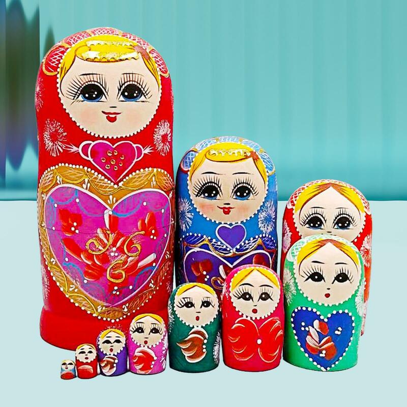 10 pezzi matrioska dipinto a mano giocattoli tradizionali per bambini Set di bambole impilabili per cartoni animati bambole russe di nidificazione per ripiano da tavolo
