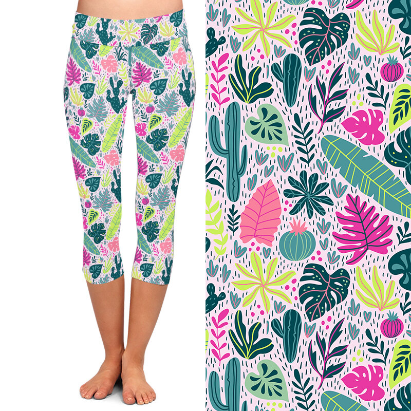 LETSFIND-Legging capri taille haute pour femme, pantalon de fitness, imprimé 3D, motif de forêt tropicale sauvage, lait de haute qualité