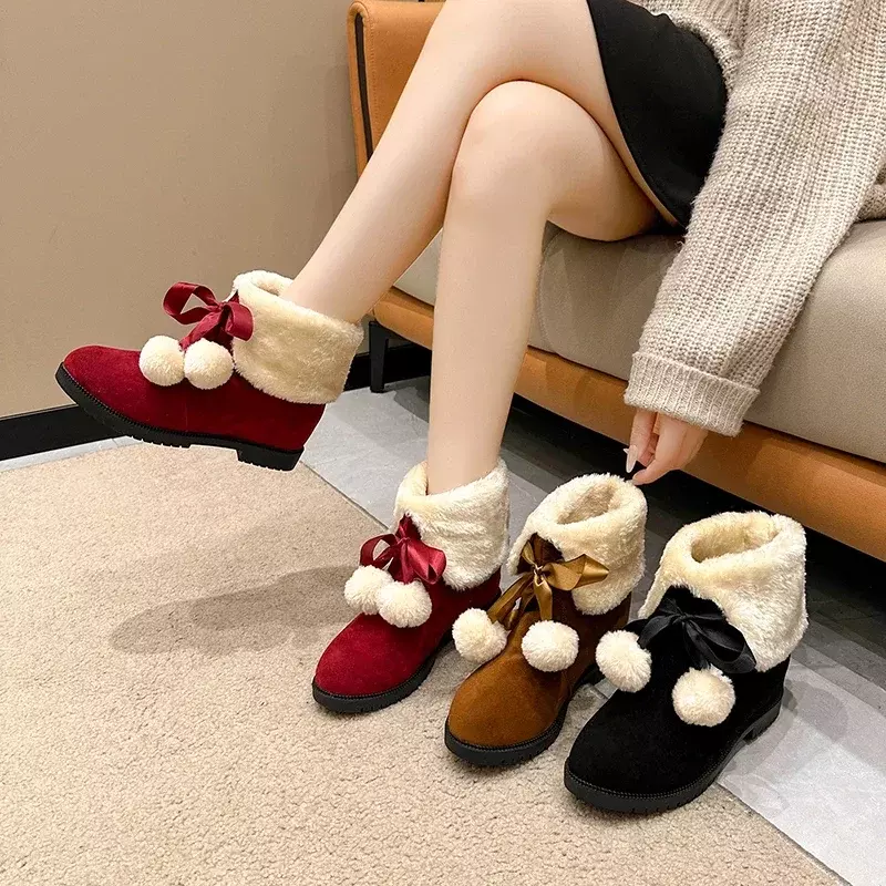 Sepatu bot wanita Lengan baru, sepatu bot wanita, sepatu bot musim dingin, bulu domba bulat untuk kehangatan, sepatu bot salju datar, tabung tengah 2023