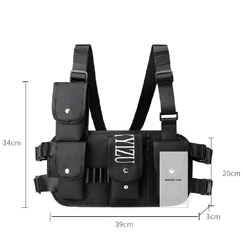 Hoge Kwaliteit Nylon Tactische Borst Rig Tas Voor Mannen Mode Streetwear Multifunctionele Sport Vest Zakken Hip Hop Unisex Borst Zakken