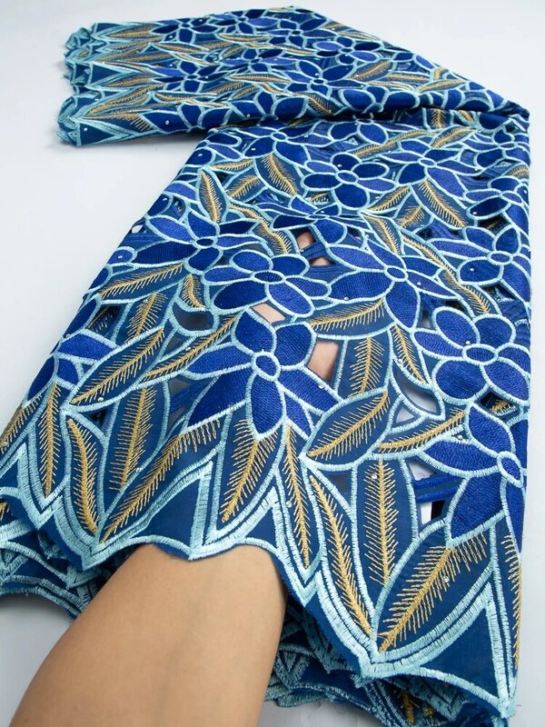 Tela de encaje de algodón africano para coser, gasa Suiza nigeriana amarilla, Material para vestidos de alta calidad, TY3406, 2023