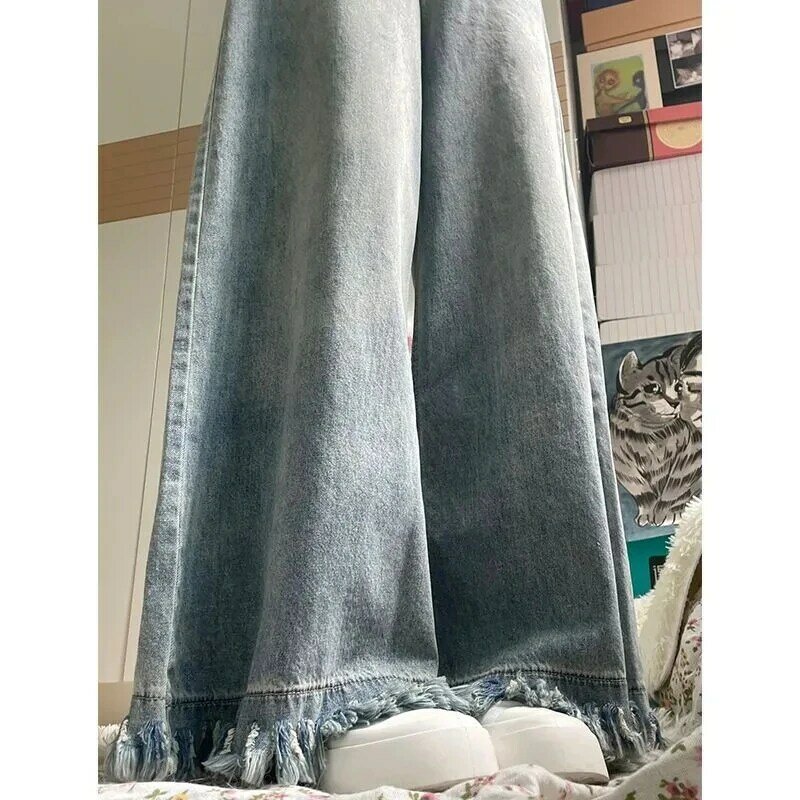 Vintage Quaste Baggy Wide Leg Jeans Frauen gerade locker lässig hohe Taille gewaschen Jeans hose Hose Streetwear Vaqueros y2k
