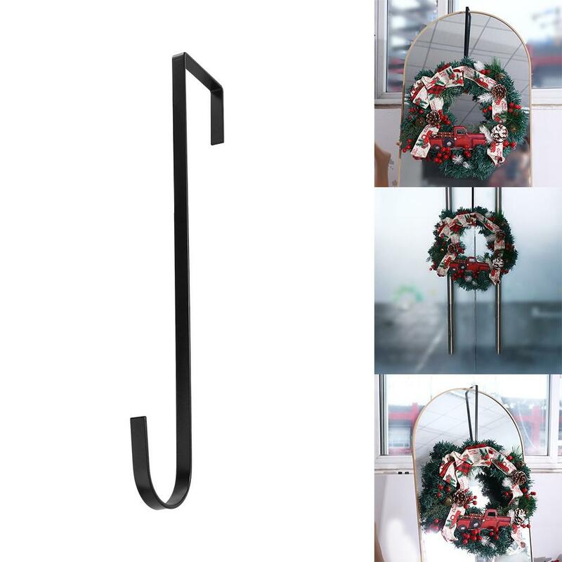 Carbon Steel Floral Wreath Hanger Front Door Hanger 12/15 Inch Black Wreath Metal Hook Nail-free Large Over The Door Hanging