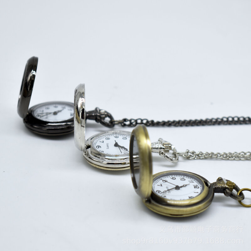 Relógio de bolso de quartzo vintage para homens e mulheres, Pequeno relógio de corrente Fob, Relógios pingente, Bronze, preto, Sliver Color Dial, luxo