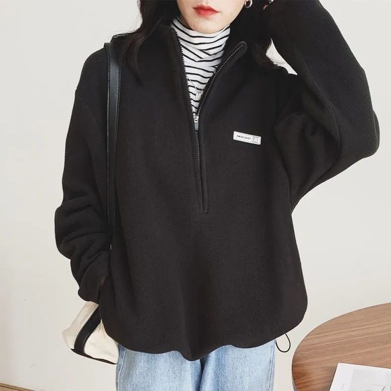 Deeptown vintage casual velo feminino hoodies japonês coreano moda preppy feminino zíper sweatshirts inverno solto all-match