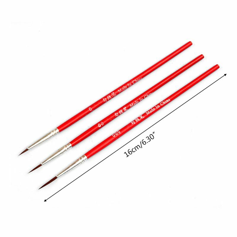 3pcs 0 00 000 Hook Line Pen Professional Fine Tip Drawing Brushes for Acrylic