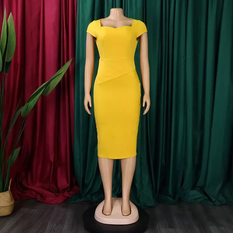 Gaun Midi wanita pensil Bodycon pinggang tinggi terbungkus 2023 gaun malam pesta seksi klub kerja mode wanita kantor musim panas