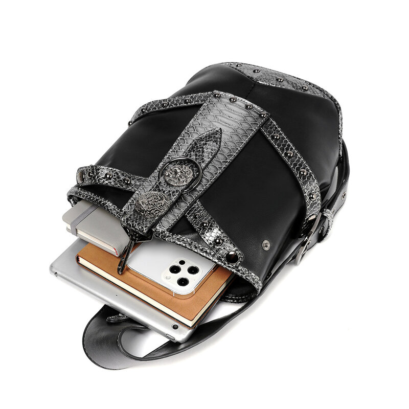 กระเป๋าสตรี Steam Punk Snake รูปแบบเย็บกระเป๋าผู้หญิงกระเป๋าไหล่กระเป๋า Messenger ขนาดใหญ่