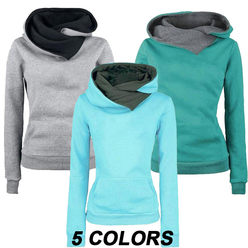Sweat à capuche bicolore à manches longues pour femmes, chemise de protection à capuche, pull monochrome, coupe couvertes, décontracté