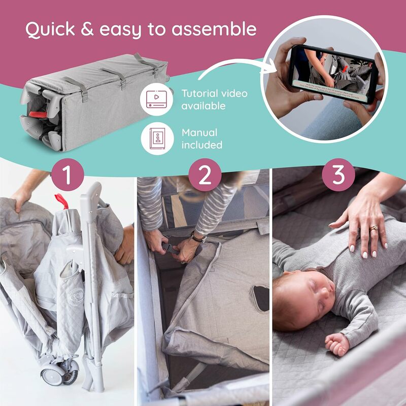 Tempat tidur bayi, tempat tidur bayi: Premium baru lahir hingga balita, bahan lembut dengan penyimpanan dan roda