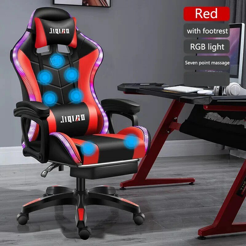 Chaise de gaming ergonomique avec éclairage RGB, fauteuil inclinable de haute qualité, pour le bureau et l'ordinateur, massage, nouveauté