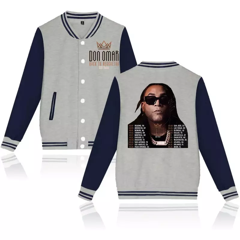 Don Omar Back To Reggaeton Tour 2024 Baseball Uniform Fleece Jacket Women Men Streetwear Hip Hop Long Sleeve Hoodie Sweatshirts