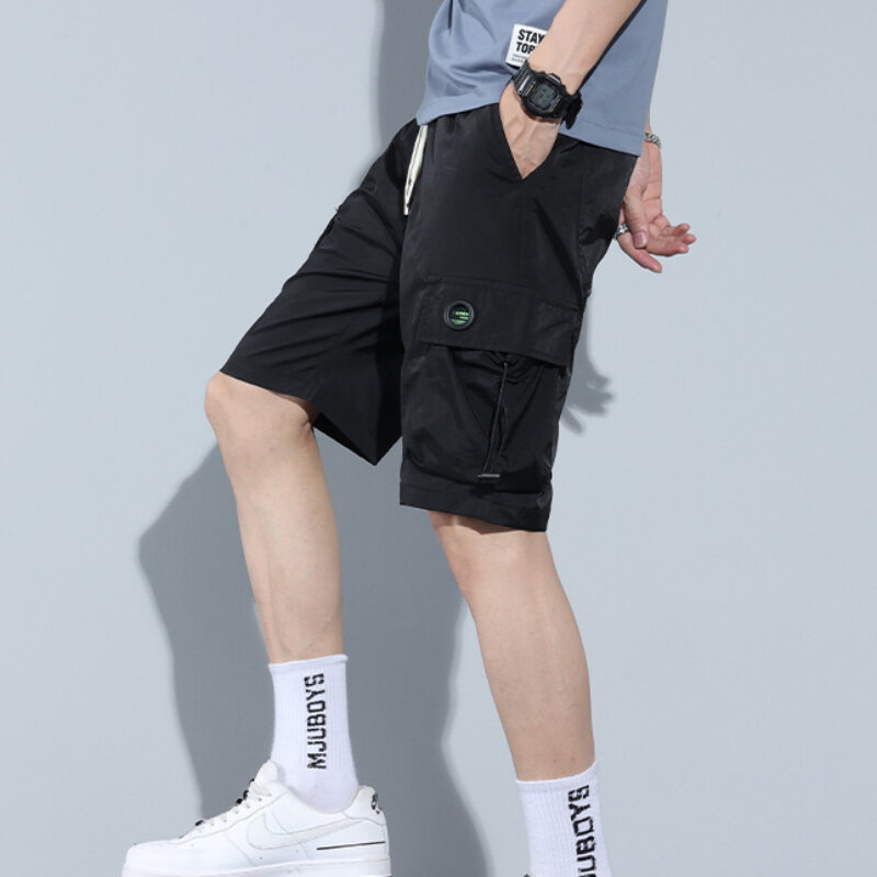 Sporty Shorts Men Gradient Color Summer Cozy Breathable Trendy Pockets Outdoor Handsome Knee Length Casual Daily Simple Ins