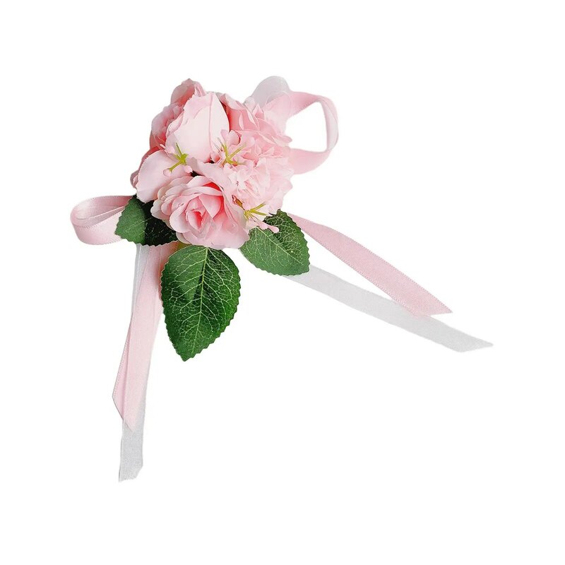 Mão Wrist Flower Ribbon Wristlet, decoração floral, pulseira corsage para dama de honra, noiva, noivo, baile, cerimônia