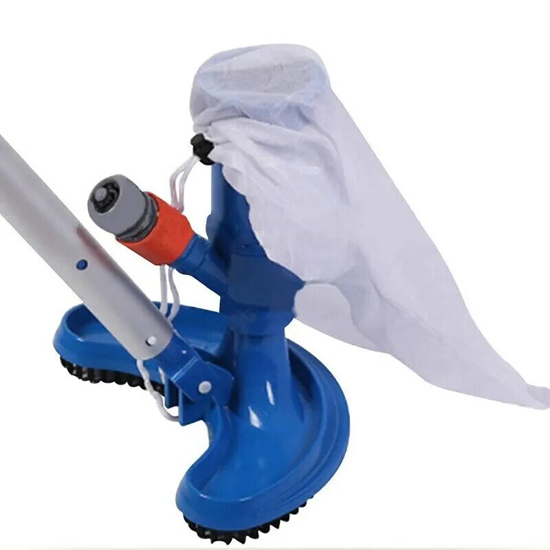Alat pembersih bawah air vakum Jet kolam portabel, alat pembersih profesional bentuk bulan sabit biru dengan tas sikat untuk Kolam renang