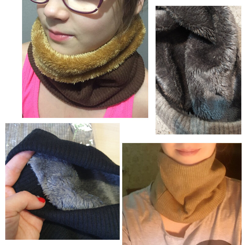 Écharpe d'hiver en cachemire tricoté pour femmes, écharpe de cou, Plus en fourrure pour hommes, col rond, solide et chaud, écharpe d'extérieur unisexe