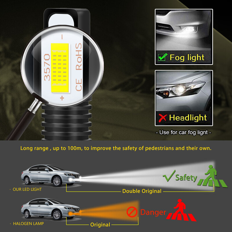 Bombilla Led blanca antiniebla para coche, lámpara de conducción frontal, 12V, H27W/2 H27W/2 H27W, 3570 H27 881 880, 12000LM 6500K 4300K, 2 piezas, nueva