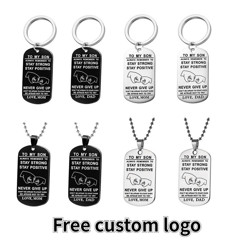 100pcs Keychain pendant gift stainless steel military brand holiday gift engraved metal keychain free custom logo