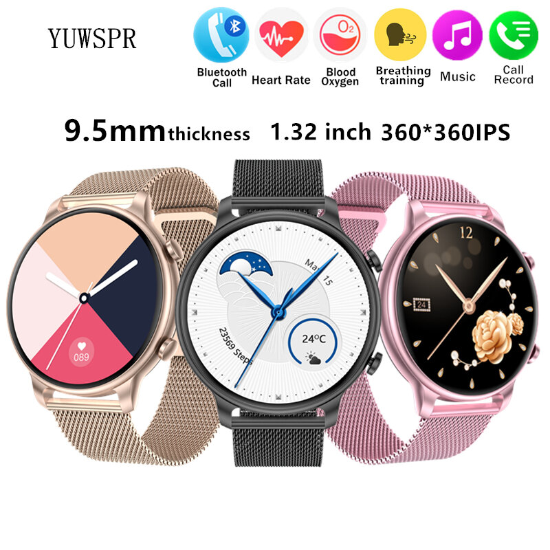 Ultra-thin Smart Watch for Women Heart Rate Fitness Tracker Make Calls Fashion Mesh Strap Sports Watches for Android IOS Z31