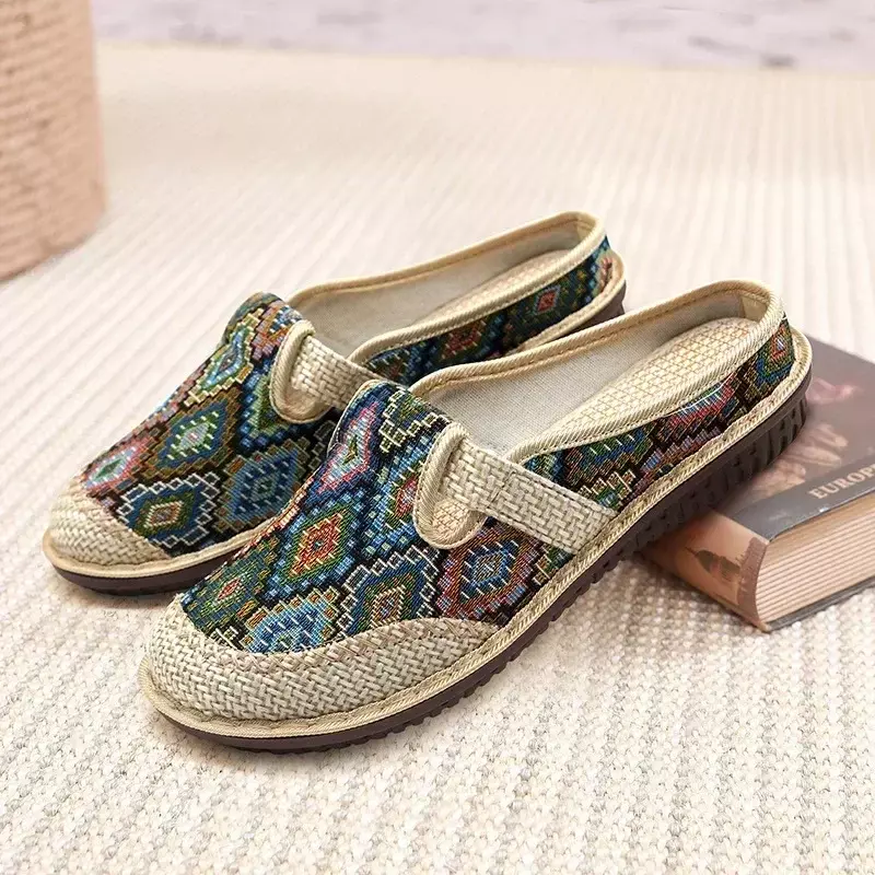 2024 New Fashion Women's Shoes Ethnic Style Embroidered Linen Breathable Outdoor Casual Slippers Shoes for Women