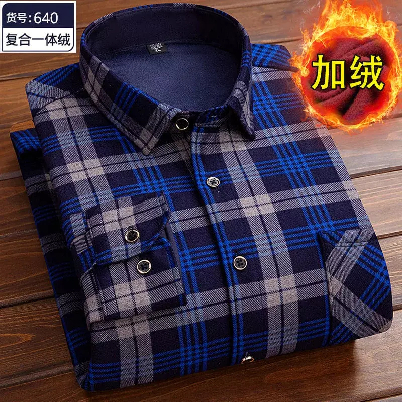 2023 Autumn and Winter New Fashion Trend Men's Long-Sleeved Plaid Shirt Plus Fleece Thickened Warm High Quality Plus-Size Shirt