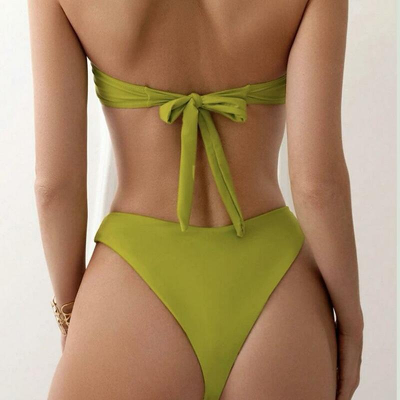 Set Bikini seksi wanita Bra Bandeau Halter bunga 3D Set celana dalam pinggang tinggi atasan Tube baju renang pakaian mandi Suit женский