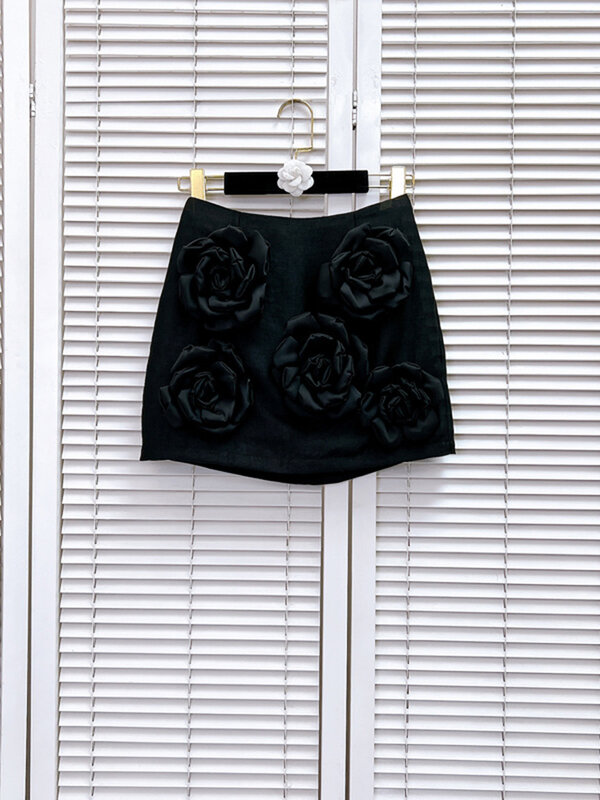ZZSLUIA-Shorts de cor sólida para mulheres, apliques florais 3D, designer Culottes, saias da moda, roupas femininas