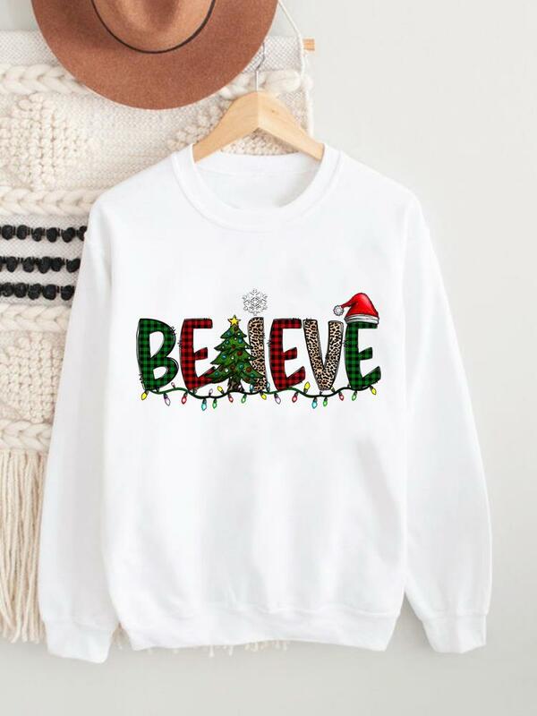 Clothing Lovely Letter Leopard Holiday Christmas O-neck New Year Fleece Pullovers Fashion Female Women Graphic Sweatshirts