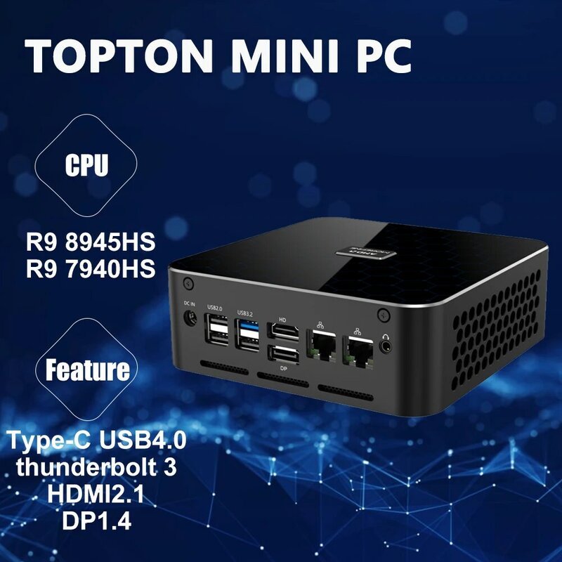 Mini PC para juegos AMD Ryzen 9 8945HS, ordenador de escritorio, Windows 11 pro Radeon, gráficos de 780M, LAN de 2,5 Gbps, HDMI 2,1, USB 8K 4,0