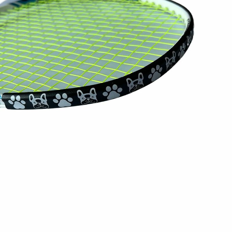 Protector de borde de cabeza de raqueta de bádminton, patrón de perro, resistente al desgaste, pegatina protectora de raqueta, impresión blanca/negra