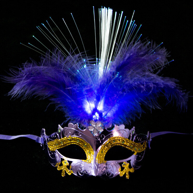 Máscaras de plumas brillantes LED, accesorios de fiesta de disfraces de Cosplay, máscara de ojos