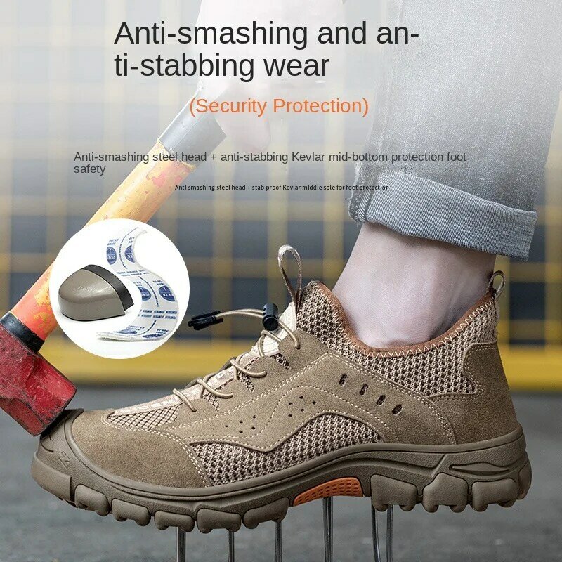 Модные дышащие мужские рабочие защитные ботинки со стальным носком, рабочие ботинки, строительные неразрушаемые рабочие кроссовки, лето 2024