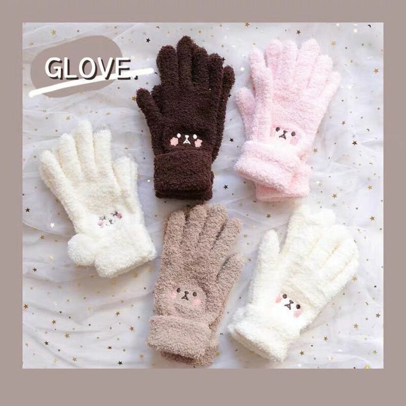 Guantes de lana de punto para conducir, manoplas simples de dedo completo, guantes femeninos, Otoño e Invierno