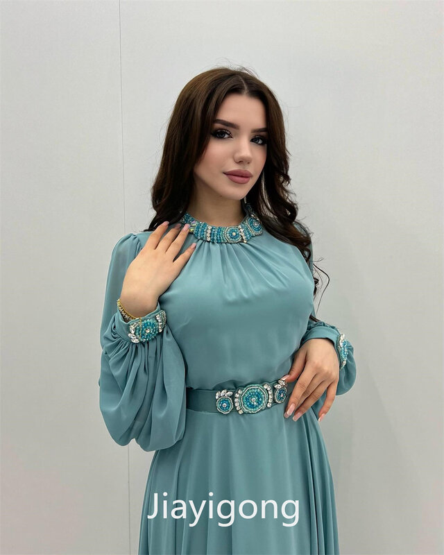Prom Dress Jiayigong High Quality Collar A-line Evening Dresses Paillette Fold Draped Satin Custom Dress Saudi Arabia
