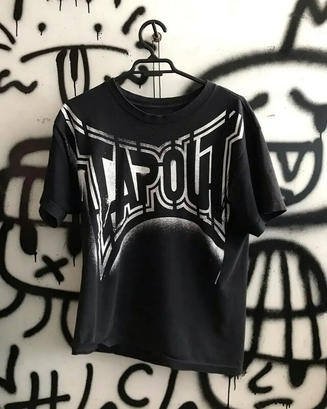 Y2k TAPOUT damska uliczna amerykańska z okrągłym dekoltem rock and roll casual para t-shirt czysta bawełna retro gotycka luźny T-shirt z nadrukiem