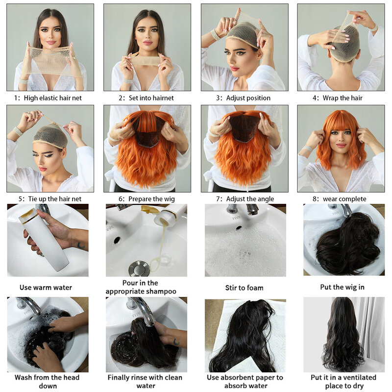 Парики 7JHH термостойкие женские, парики из синтетических волнистых волос высокой плотности, для повседневного использования, с аккуратной челкой