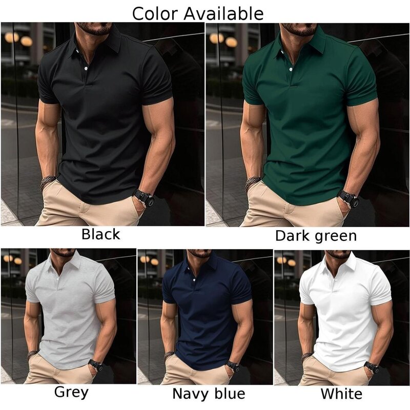 Moda-camisa masculina com manga curta e botão, uso diário, camiseta esportiva, respirável, verão