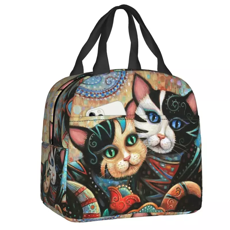 Gustav Klimt Katze Wärme kühler isoliert Lunch Bag Frauen wieder verwendbare Lunchbox für Outdoor-Picknick Multifunktions-Food-Tragetaschen