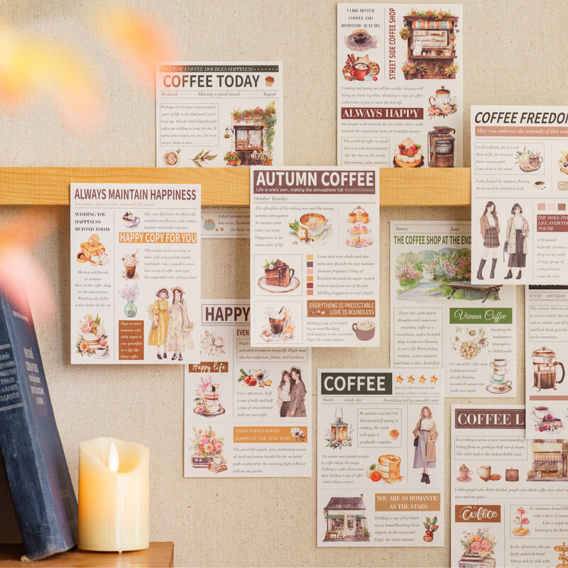 커피 여행 시리즈 레트로 크리에이티브 장식 DIY 종이 메모 패드, 6 팩/로트
