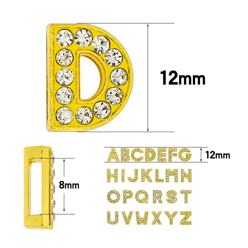 1 sztuk złoty kolor Rhinestone slajdów list Charms bransoletka Making 8mm A-Z DIY nadgarstek obroża dla zwierząt brelok damska biżuteria na prezent