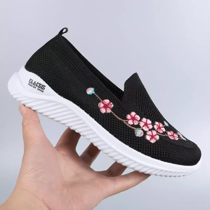 Schuhe Damen Turnschuhe Mesh atmungsaktive Blumen Komfort Mutter weiche einfarbige Mode Damenschuhe leichte Schuhe für Frauen