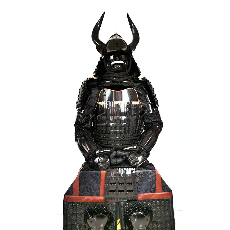 LARP 및 코스프레용 일본 블랙 사무라이 갑옷, 일본 전사 갑옷 헬멧