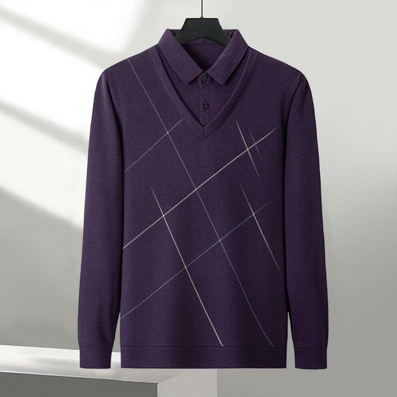 Мужской свитер на осень и зиму, свитер с имитацией двух частей в стиле пэчворк, плотная теплая деловая рубашка для мужчин среднего возраста с лацканами, свитер для отца