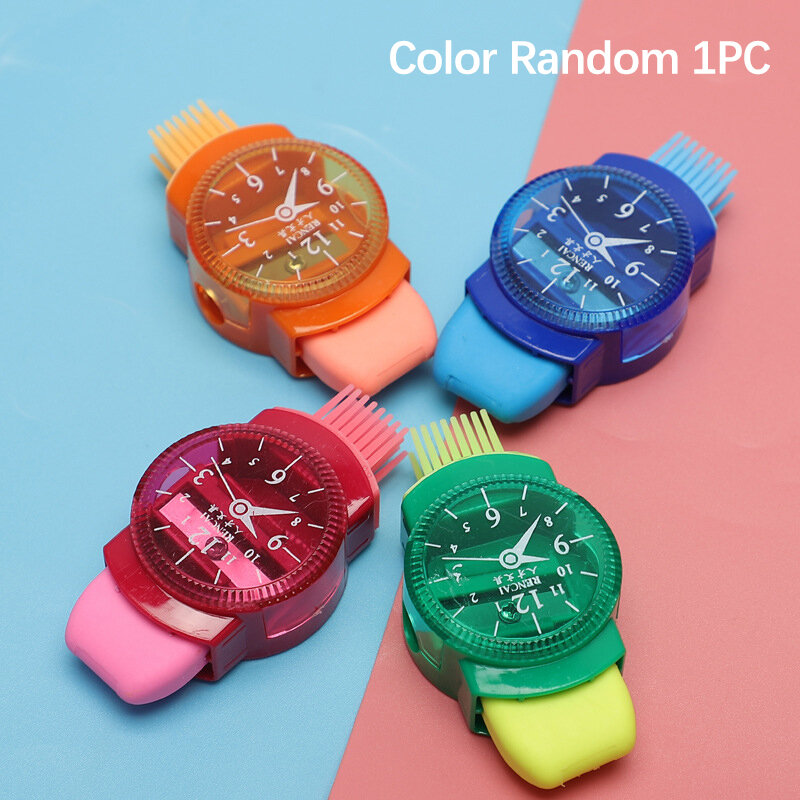 Cute Funny Watches Shaped Mini Colourful Pencil Sharpeners With Erasers Brush Office School Supplies
