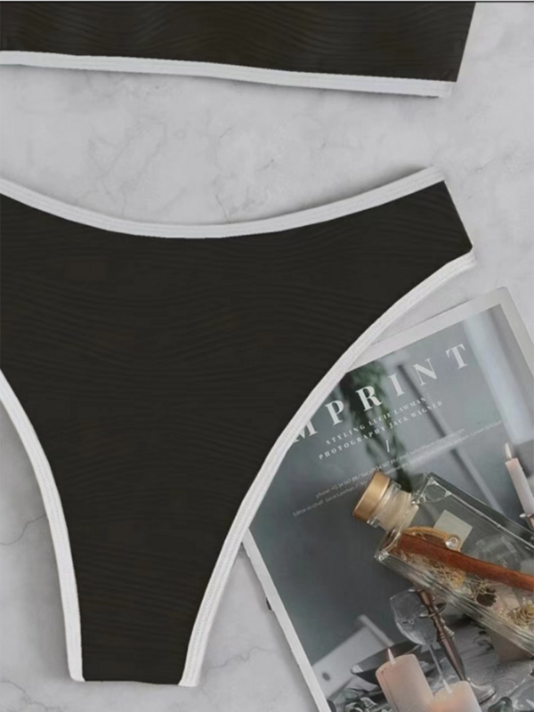 Bikinis Bandeau con encuadernación en contraste para mujer, bañador Sexy con Tanga, traje de baño con realce, ropa de playa para verano 2023