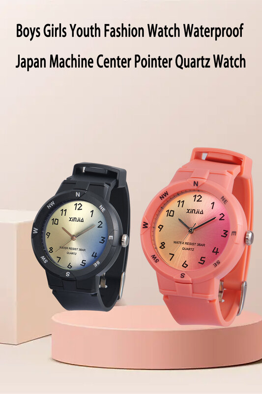 Relógio Quartz impermeável para meninos e meninas, ponteiro quadrado, moda casual, estudantes