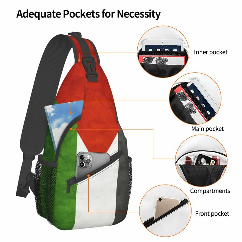 Mochila cruzada con bandera de Palestina, bolso de pecho pequeño, mochila de hombro, mochila de día para senderismo, paquete de Ciclismo de viaje